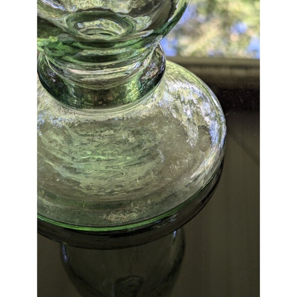 Antique Look Glass Candlestick/Bud Vase Green Tinted Thick 8" Farmhouse Cottage - Picture 8 of 12